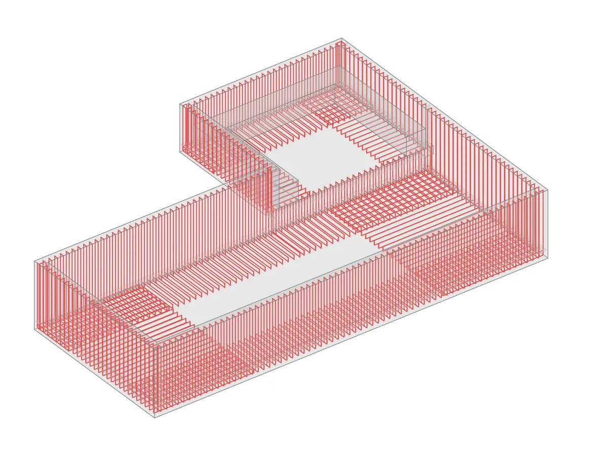 Projeto estrutural de piscina modelado em BIM 3D com detalhamento de armação